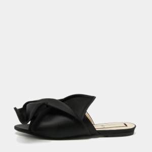 Pre Owned Nº21 Black Satin Knot Flat Mules Size 40
