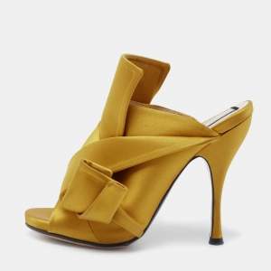 N°21 Yellow Satin Ronny Pleated Slide Sandals Size 38