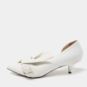 Nº21 White Leather Knot Pointed Toe Kitten Pumps Size 38.5 