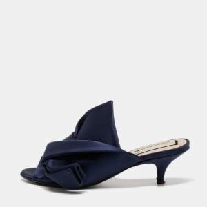 Nº21 Navy Blue Satin Raso Knot Peep Toe Kitten Heel Mules Size 36