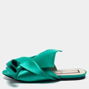N°21 Green Satin Knot Flat Mules Size 39