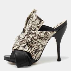 N21 Black/White Python Embossed and Leather Mule Sandals Size 37.5