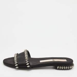 Nº21 Black Satin Crystal Embellished Flat Slides Size 38