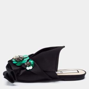 N21 Black Satin Embellished Raso Knot Flat Slides Size 37