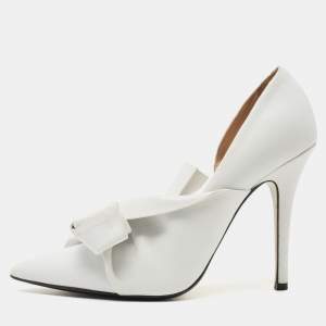 N° 21 White Leather Abstract Bow Pointed Toe Pumps Size 39.5