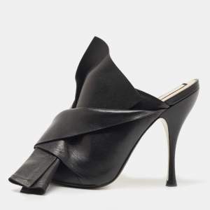 N21 Black Leather Raso Knot Mules Size 38