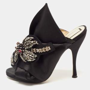 Nº21 Black Satin Crystal Embellishments Slides Size 39