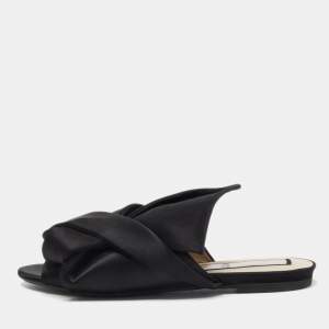 N21 Black Satin Raso Knot Peep Toe Flat Slides Size 39 