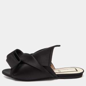 Nº21 Black Satin Raso Knot Flat Mules Size 38.5