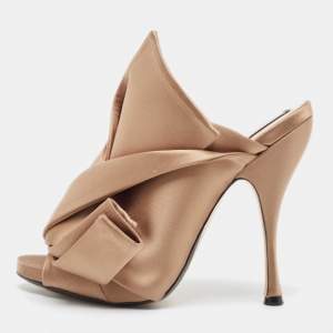 Nº21 Beige Gold Satin Raso Knot Peep Toe Mules Size 38.5