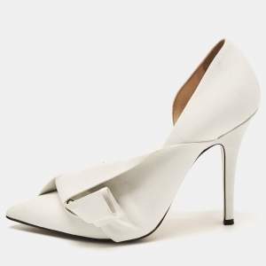 Nº21 White Leather Knot Pointed Toe Pumps Size 39