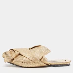 Nº21 Metallic Gold Foiled Leather Knot Open Toe Mules Size 39