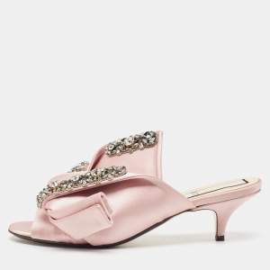 N21 Pink Satin Crystal Embellished Slide Sandals Size 39.5