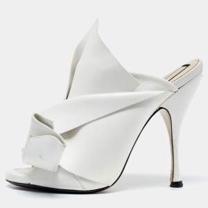 N°21 White Leather Raso Knot Mules Size 38.5