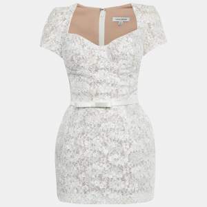 Pre Owned Nadine Merabi White Embellished Lace Mini Dress S