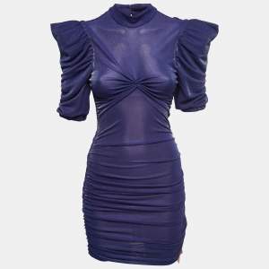 Nana Jacqueline Navy Blue Lurex Knit Ruched Open Back Mini Dress M