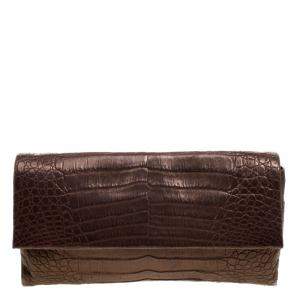 Nancy Gonzalez Bronze Shimmering Crocodile Leather Clutch