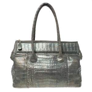 Nancy Gonzalez Grey/Holographic Effect Crocodile Satchel   