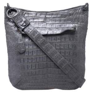 Nancy Gonzalez Grey Crocodile Messenger Bag