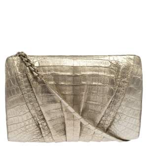Nancy Gonzalez Gold Crocodile Chain Clutch