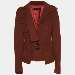 Pre Owned Nanette Lepore Cinnabar Tweed Removable Hoodie Blazer S