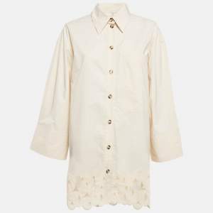 Nanushka Cream Embroidered Heavy Poplin Sabia Mini Shirt Dress S