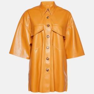 Nanushka Orange Faux Leather Short Sleeve Shirt XS