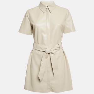 Nanushka Cream Faux Leather Belted Halli Mini Dress M