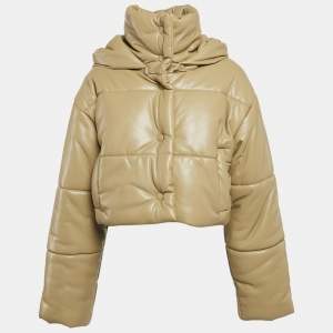 Nanushka Beige Faux Leather Aveline Crop Puffer Jacket L