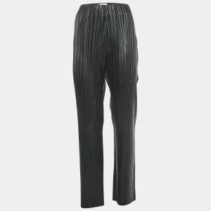 Nanushka Black Pleated Faux Leather Wide Leg Trousers L