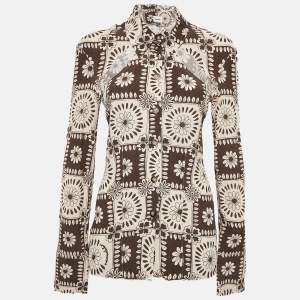 Nanushka Brown Printed Crepe Cut-Out Detail Blouse S