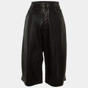 Nanushka Black Faux Leather Wide Leg Capri Pants L
