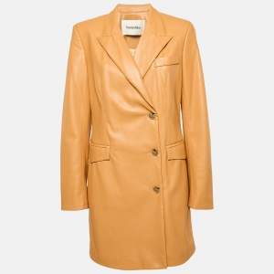 Nanushka Brown Faux Leather Double Breasted Coat S