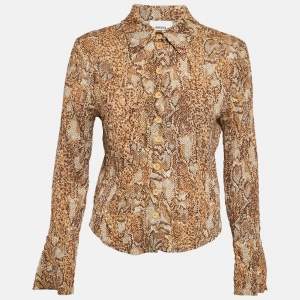 Nanushka Beige Snakeskin Print Crepe Alena Top S