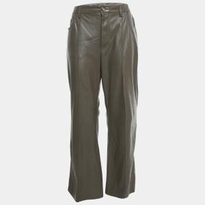 Pre Owned Nanushka Brown Faux Leather Wide Leg Trousers XL