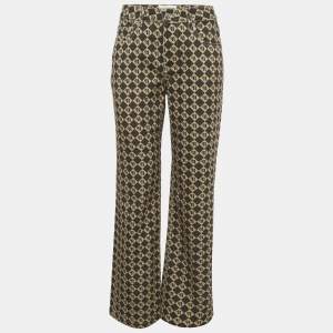 Pre Owned بنطلون جينز نانوشكا دينم بنمط الأحرف الأسود / البيج بخصر مقاس صغير 27 بوصة