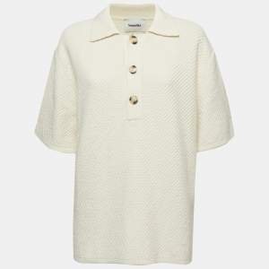 Nanushka Off White Crochet Knit Polo T-Shirt M