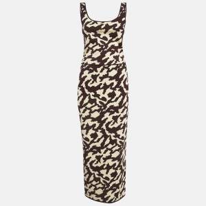 Nanushka Brown Animal Print Rib Knit Skirt and Top Set M/L