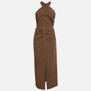 Nanushka Brown Checked Seersucker Skirt and Top Set L