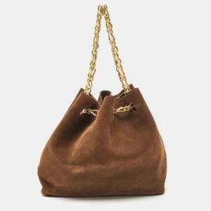 Nanushka Brown Suede The Gather Bucket Bag