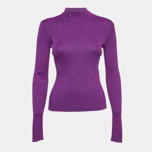 NBD Purple Lurex Rib Knit High Neck Pullover M