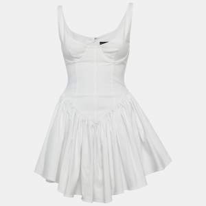 مملوكة مسبقًا فستان نبيد صغير جداً كورسيت قماش كريب مطاطي أبيض قصير