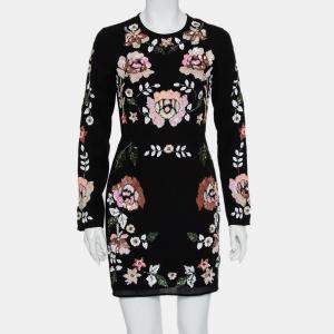 Needle & Thread Black Crepe Spring Sequin Floral Mini Dress M