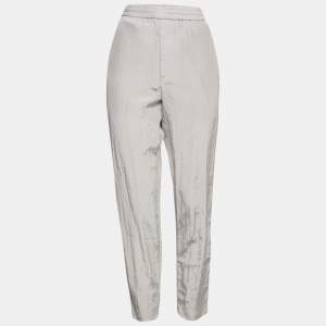 Neil Barrett Silver Reflective Synthetic Slim Fit Low Rise Trousers L