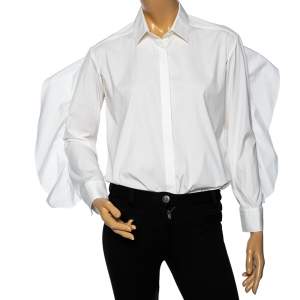 Neil Barrett White Cotton Ruffled Overlay Sleeve Detailed Masculine Fit Shirt M