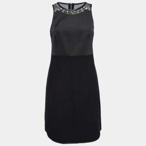 Rebecca Taylor Black Neoprene and Mesh Embellished Neckline Dress S 