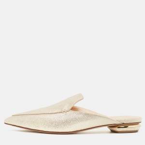 Nicholas Kirkwood Gold Lurex Fabric Beya Flat Mules Size 39