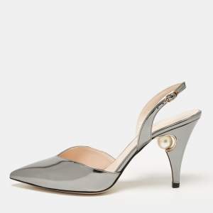 Nicholas Kirkwood Metallic Patent Leather Pearl Slingback Sandals Size 39