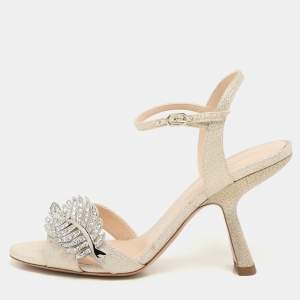 Nicholas Kirkwood Metallic Lurex Monstera Crystal Embellished Sandals Size 38
