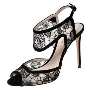 Nicholas Kirkwood Black Lace And Suede Leda Ankle Strap Sandals Size 38